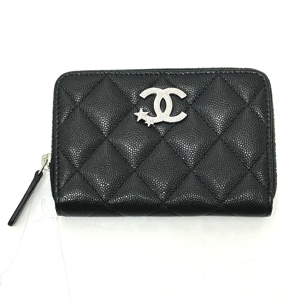CHANEL AP3728 25B Matelasse Star Coco Mark Zip Bifold Wallet in Caviar Leather, Women's, Black
