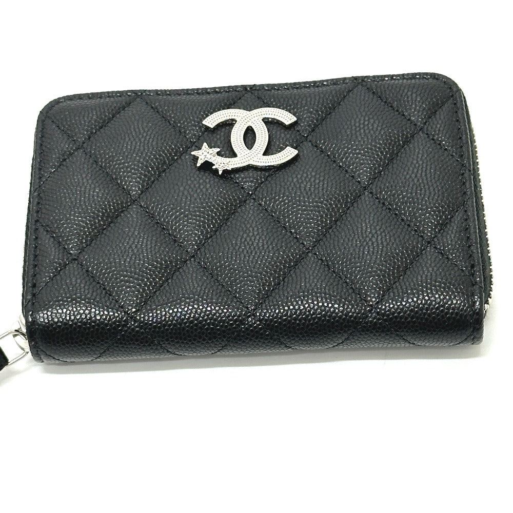 CHANEL AP3728 25B Matelasse Star Coco Mark Zip Bifold Wallet in Caviar Leather, Women's, Black