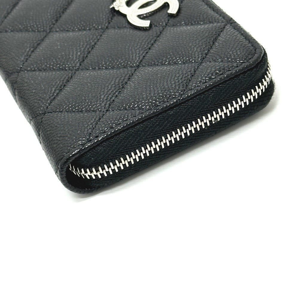 CHANEL AP3728 25B Matelasse Star Coco Mark Zip Bifold Wallet in Caviar Leather, Women's, Black