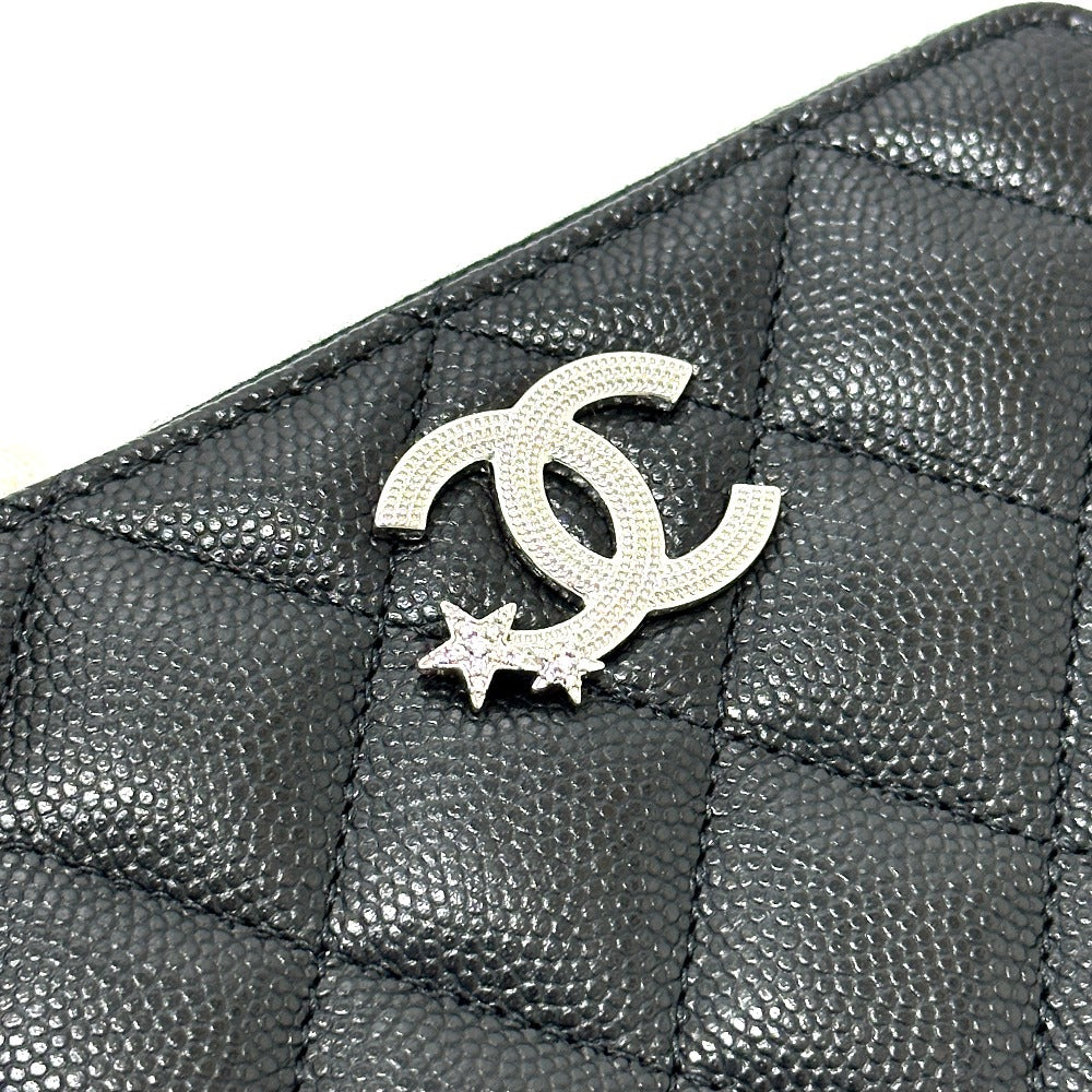 CHANEL AP3728 25B Matelasse Star Coco Mark Zip Bifold Wallet in Caviar Leather, Women's, Black