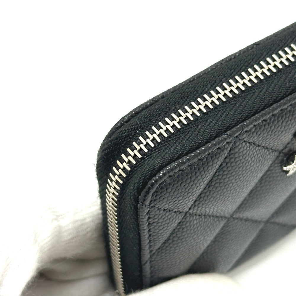 CHANEL AP3728 25B Matelasse Star Coco Mark Zip Bifold Wallet in Caviar Leather, Women's, Black