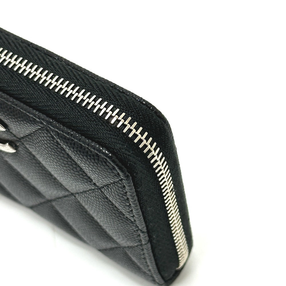 CHANEL AP3728 25B Matelasse Star Coco Mark Zip Bifold Wallet in Caviar Leather, Women's, Black