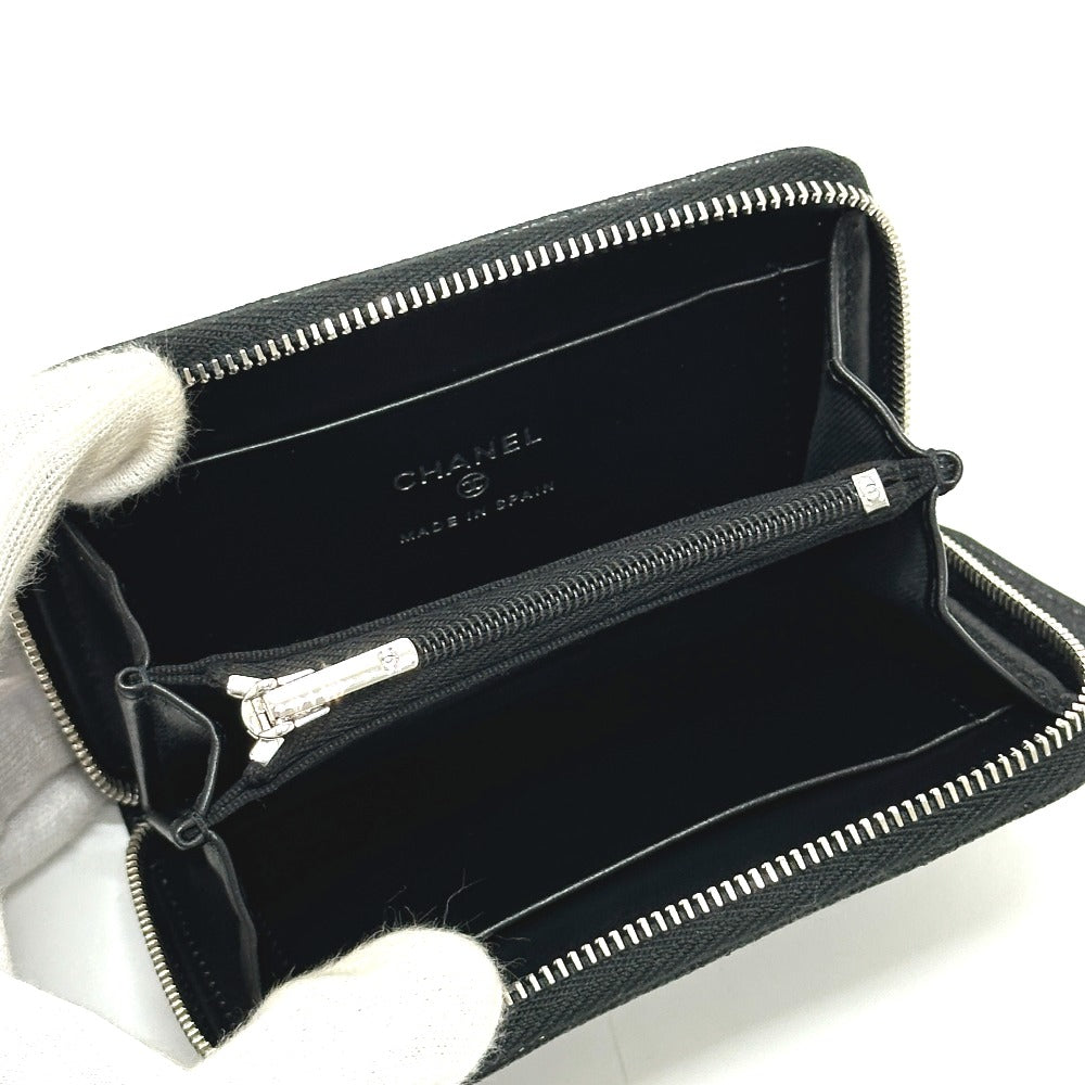 CHANEL AP3728 25B Matelasse Star Coco Mark Zip Bifold Wallet in Caviar Leather, Women's, Black