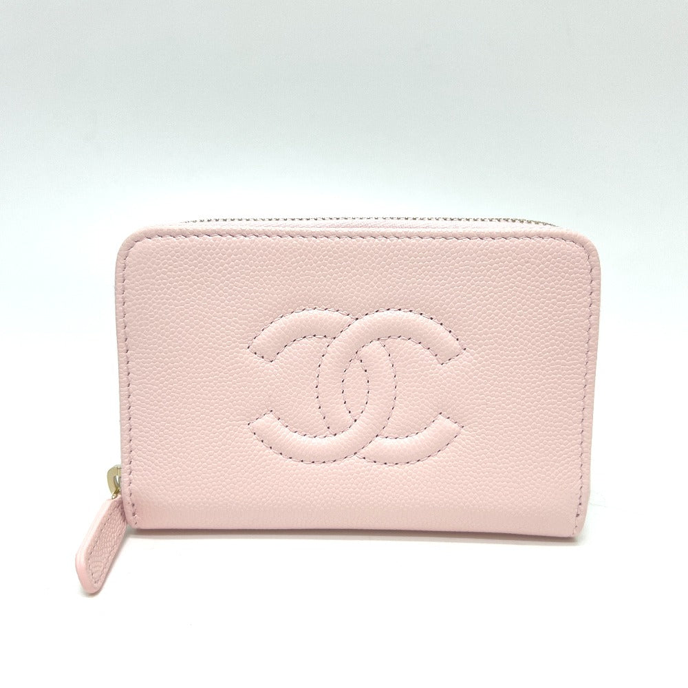 CHANEL AP4658 Coco Mark Zip Coin Purse Long Wallet in Caviar Leather, Women's, Pink