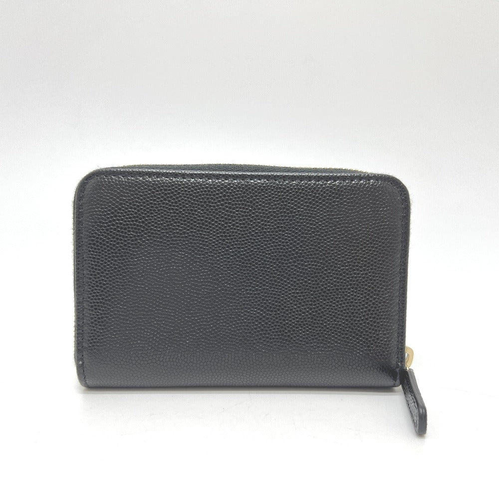 CHANEL AP4658 Coco Mark Zip Coin Purse Long Wallet Caviar Leather Women's Black