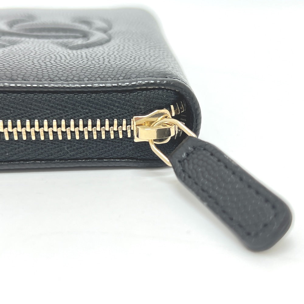 CHANEL AP4658 Coco Mark Zip Coin Purse Long Wallet Caviar Leather Women's Black
