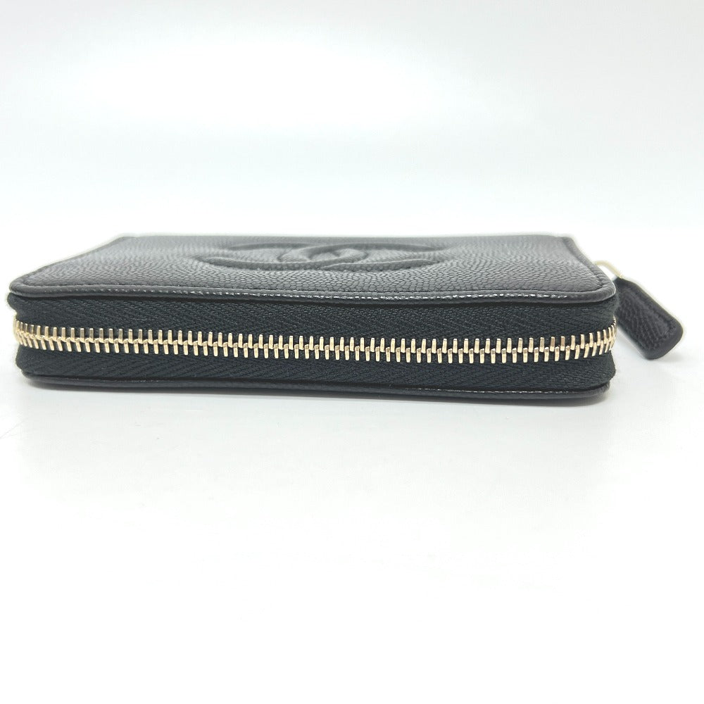 CHANEL AP4658 Coco Mark Zip Coin Purse Long Wallet Caviar Leather Women's Black