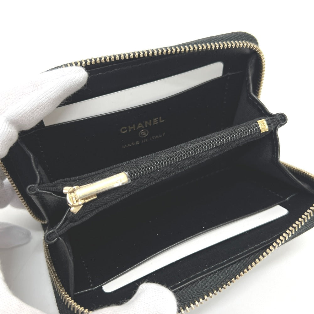 CHANEL AP4658 Coco Mark Zip Coin Purse Long Wallet Caviar Leather Women's Black