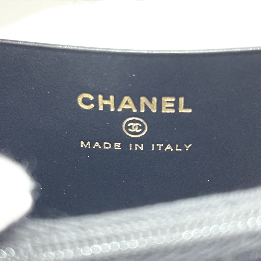 CHANEL AP4658 Coco Mark Zip Coin Purse Long Wallet Caviar Leather Women's Black