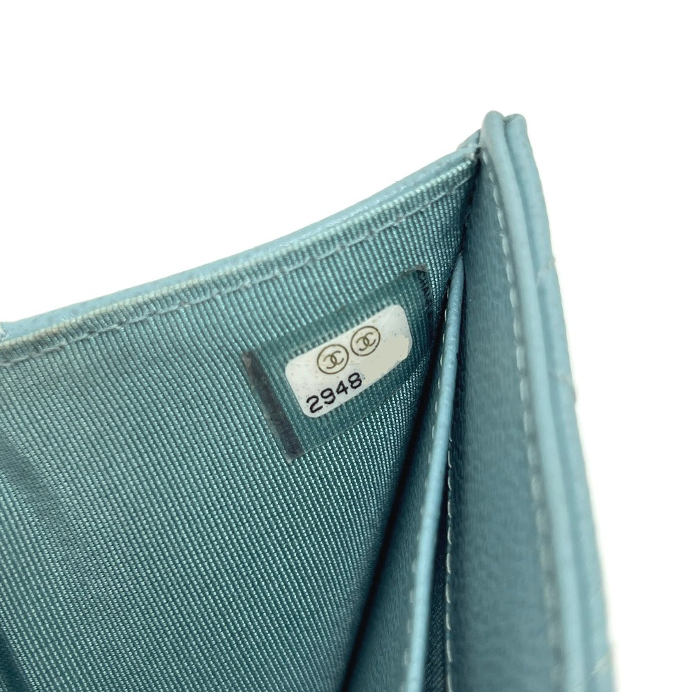 CHANEL Push Lock Half Coco Mark Compact Wallet, Tri-fold Leather Wallet, Women's, Light Blue