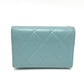 CHANEL Push Lock Half Coco Mark Compact Wallet, Tri-fold Leather Wallet, Women's, Light Blue
