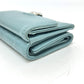 CHANEL Push Lock Half Coco Mark Compact Wallet, Tri-fold Leather Wallet, Women's, Light Blue