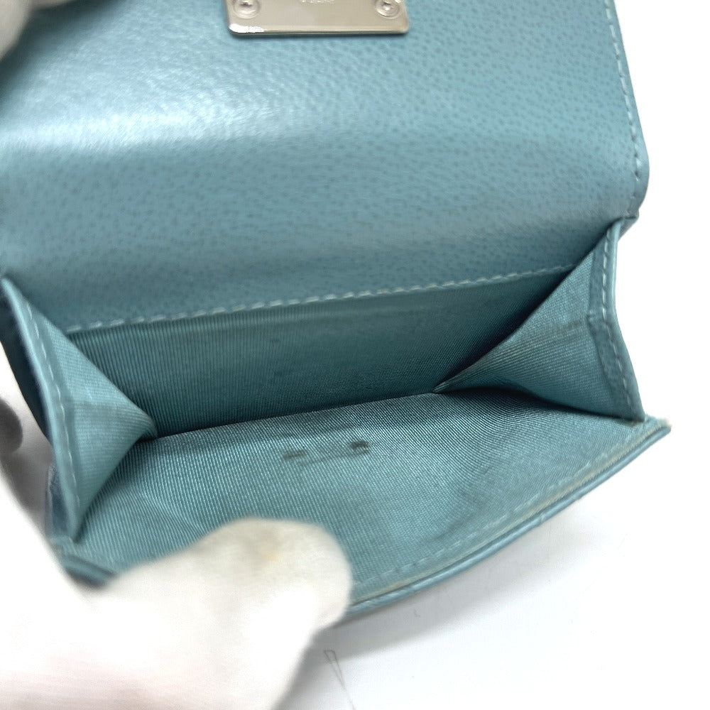 CHANEL Push Lock Half Coco Mark Compact Wallet, Tri-fold Leather Wallet, Women's, Light Blue