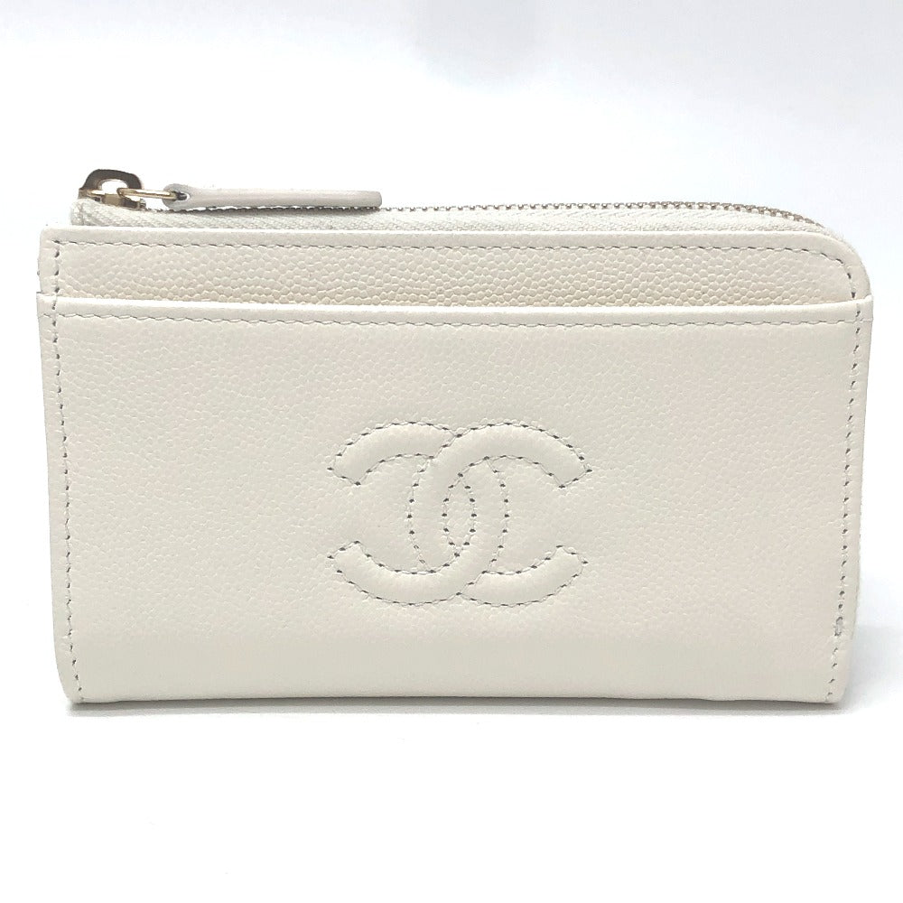 CHANEL AP4661 Cruise Collection CC Mark CC Logo Wallet Coin Compartment coin purse Fragment Case Zip Compact Wallet Card Case Caviar Leather White Used