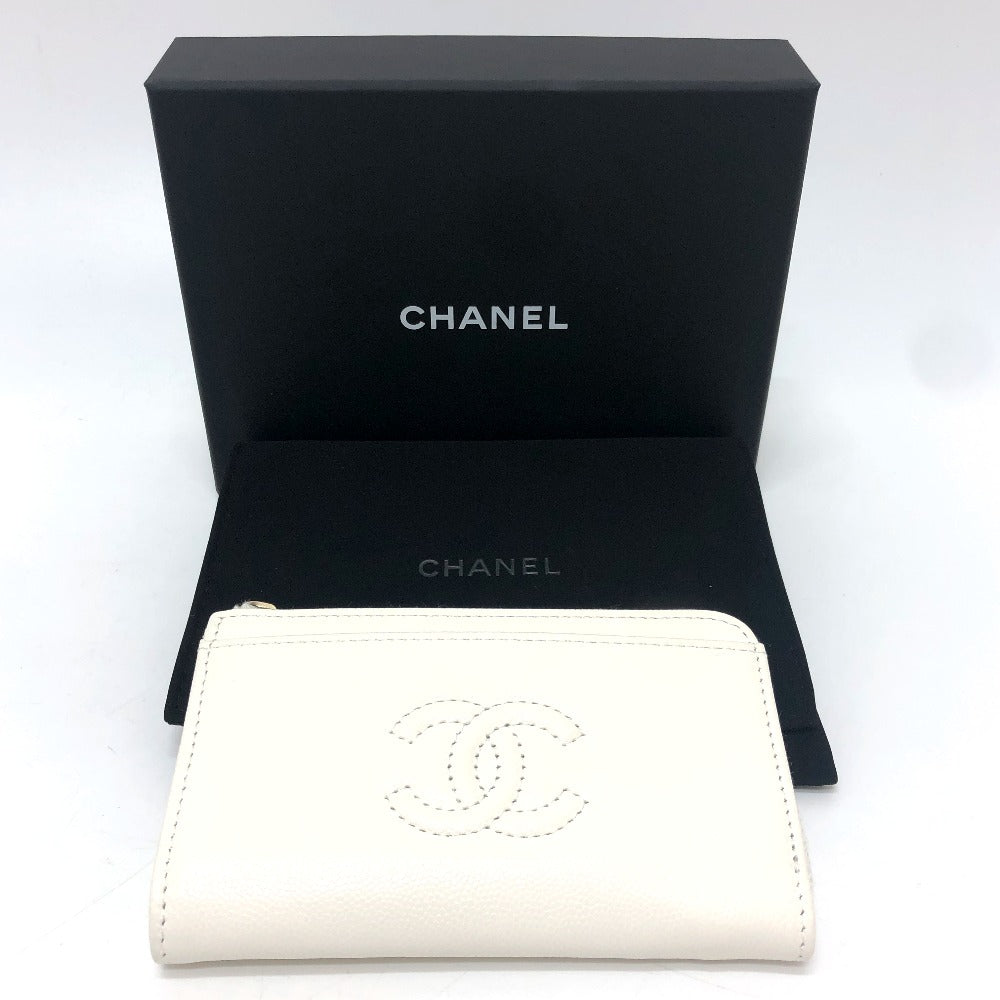 CHANEL AP4661 Cruise Collection CC Mark CC Logo Wallet Coin Compartment coin purse Fragment Case Zip Compact Wallet Card Case Caviar Leather White Used
