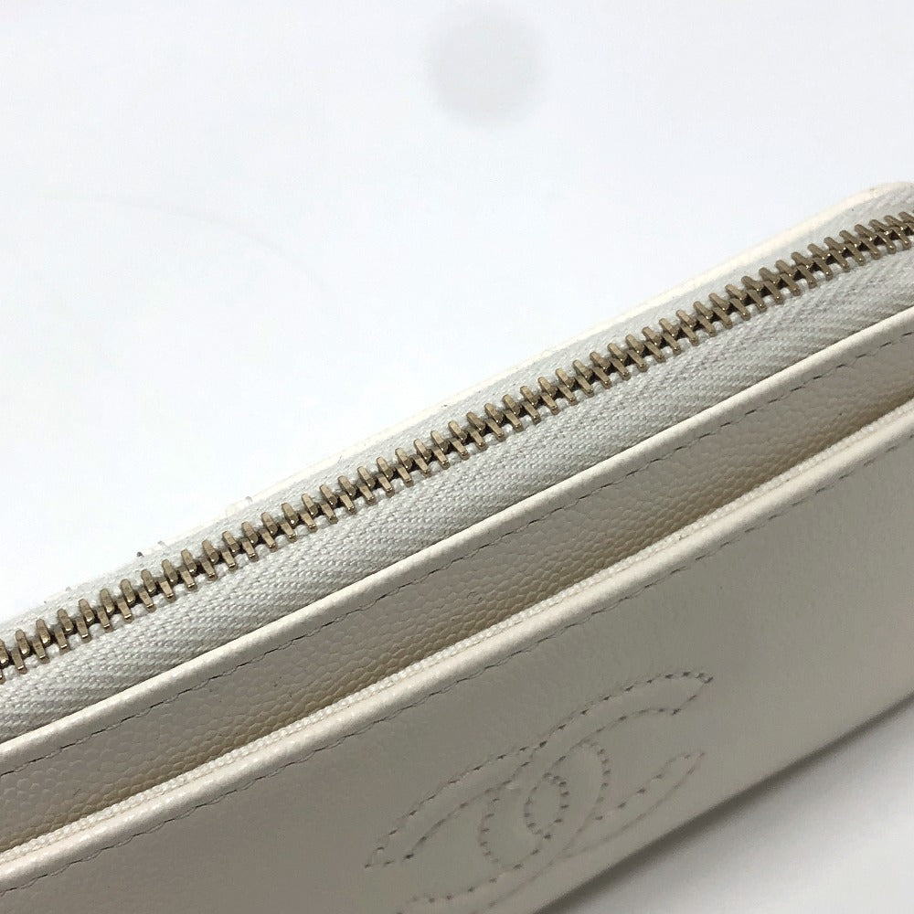 CHANEL AP4661 Cruise Collection CC Mark CC Logo Wallet Coin Compartment coin purse Fragment Case Zip Compact Wallet Card Case Caviar Leather White Used