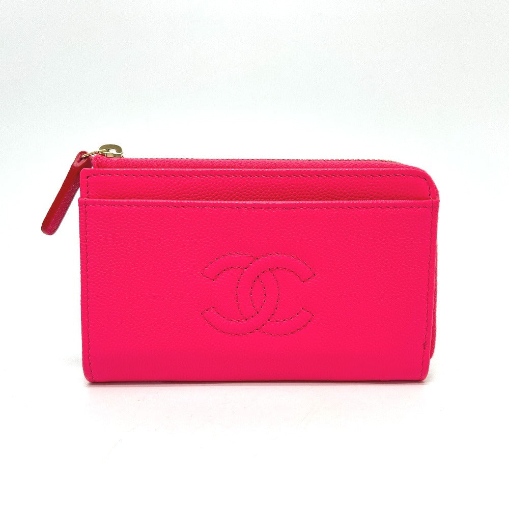 CHANEL AP4661 クルーズ コレクション フラグメントケース ジップ コンパクトウォレット カードケース ウォレット 財布 コインケース キャビアスキン レディース ピンク