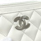 CHANEL Matelasse CC Mark Fragment Case Card Case Mini Wallet coin purse Caviar Leather White/SilverHardware Used