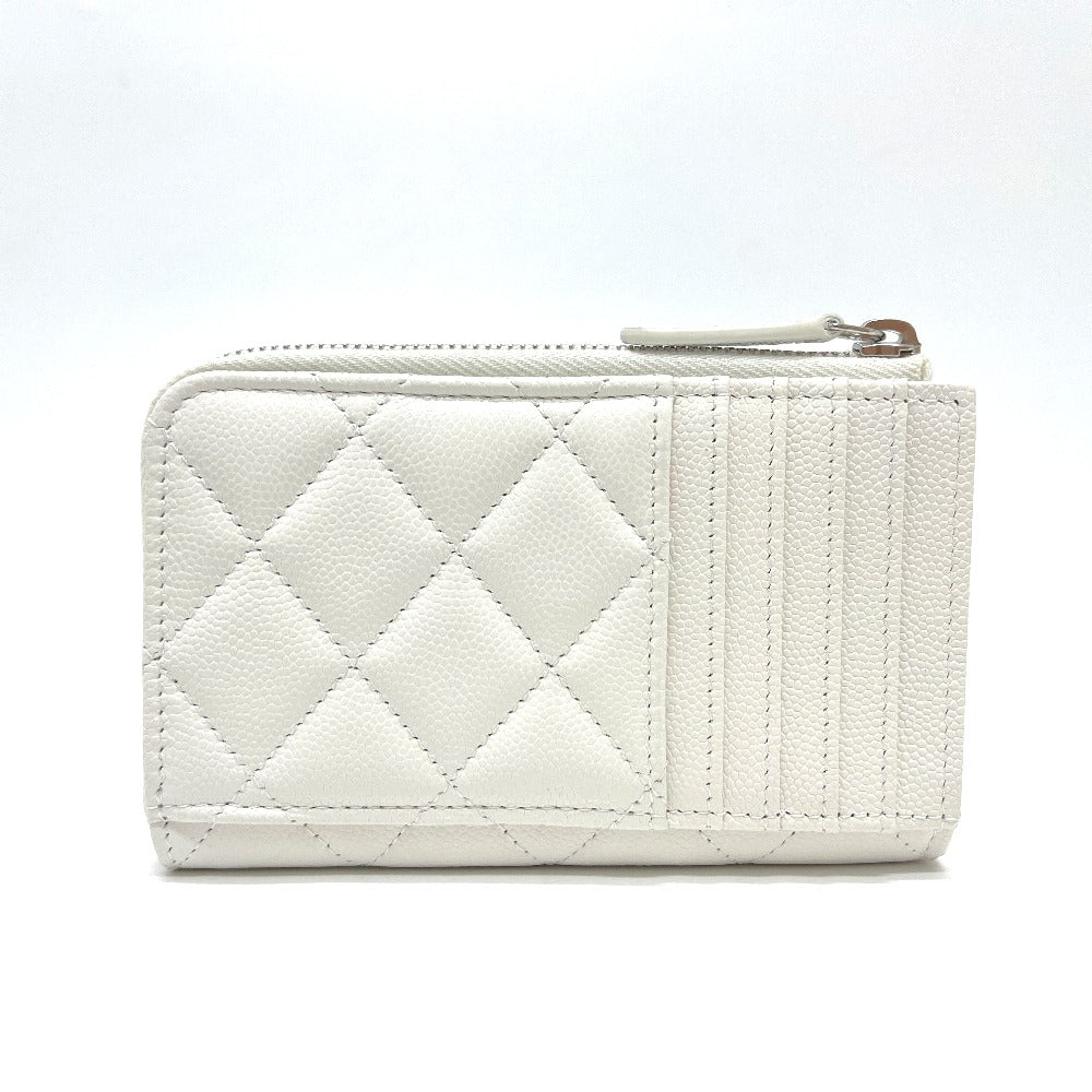 CHANEL Matelasse CC Mark Fragment Case Card Case Mini Wallet coin purse Caviar Leather White/SilverHardware Used