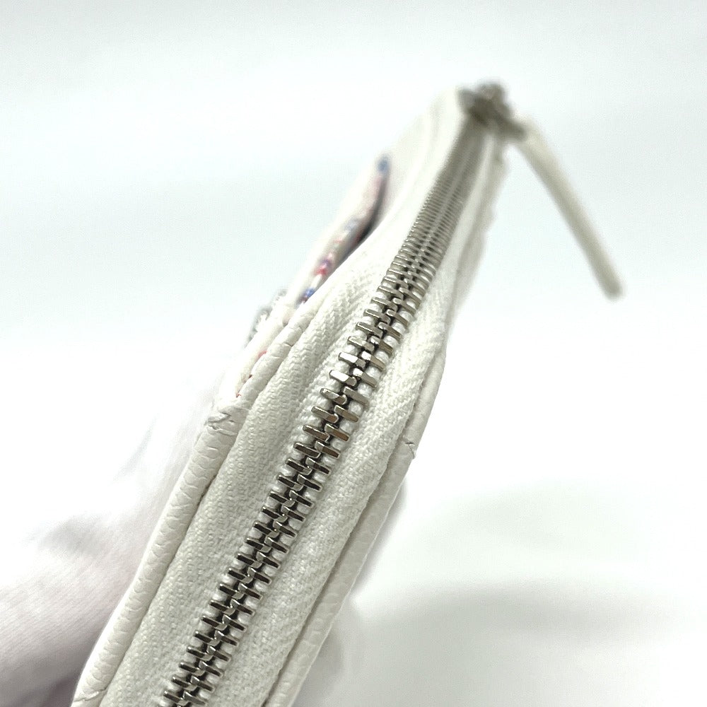 CHANEL Matelasse CC Mark Fragment Case Card Case Mini Wallet coin purse Caviar Leather White/SilverHardware Used