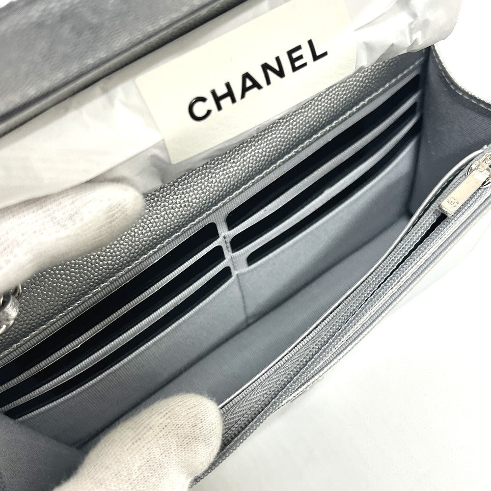 CHANEL AP4653 メティエダール コレクション ココマーク チェーンウォレット ショルダーバッグ キャビアスキン レディース シルバー