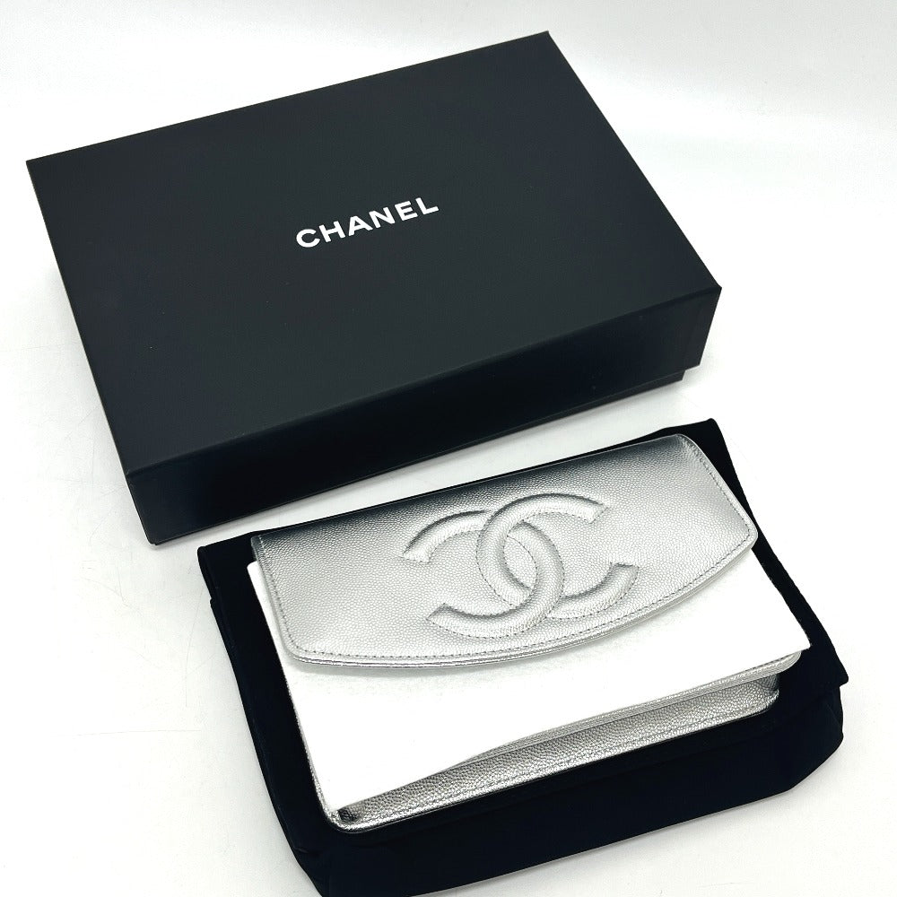 CHANEL AP4653 メティエダール コレクション ココマーク チェーンウォレット ショルダーバッグ キャビアスキン レディース シルバー
