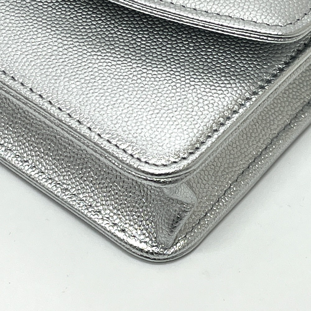 CHANEL AP4653 メティエダール コレクション ココマーク チェーンウォレット ショルダーバッグ キャビアスキン レディース シルバー