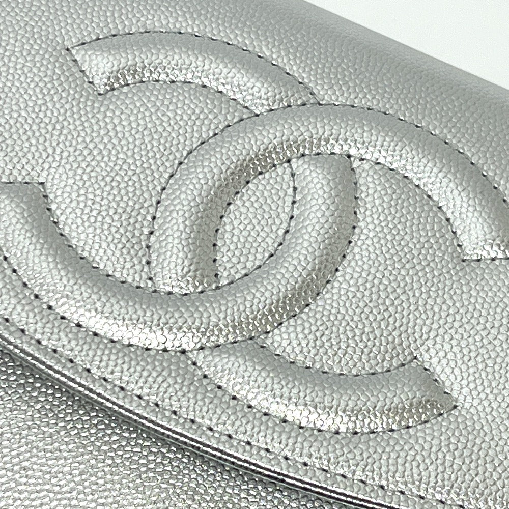 CHANEL AP4653 メティエダール コレクション ココマーク チェーンウォレット ショルダーバッグ キャビアスキン レディース シルバー