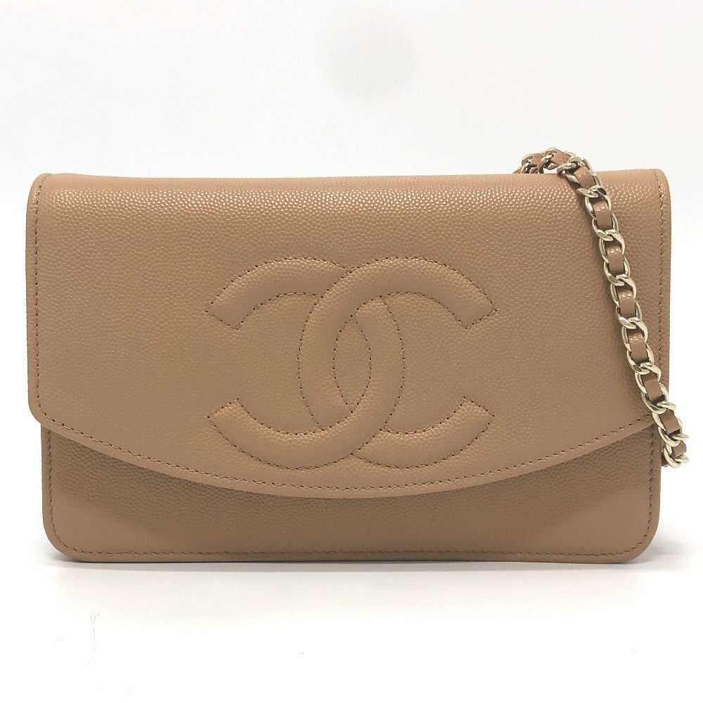 CHANEL AP4653 メティエダール コレクション ココマーク カバン チェーンウォレット 斜め掛け ショルダーバッグ キャビアスキン レディース ベージュ