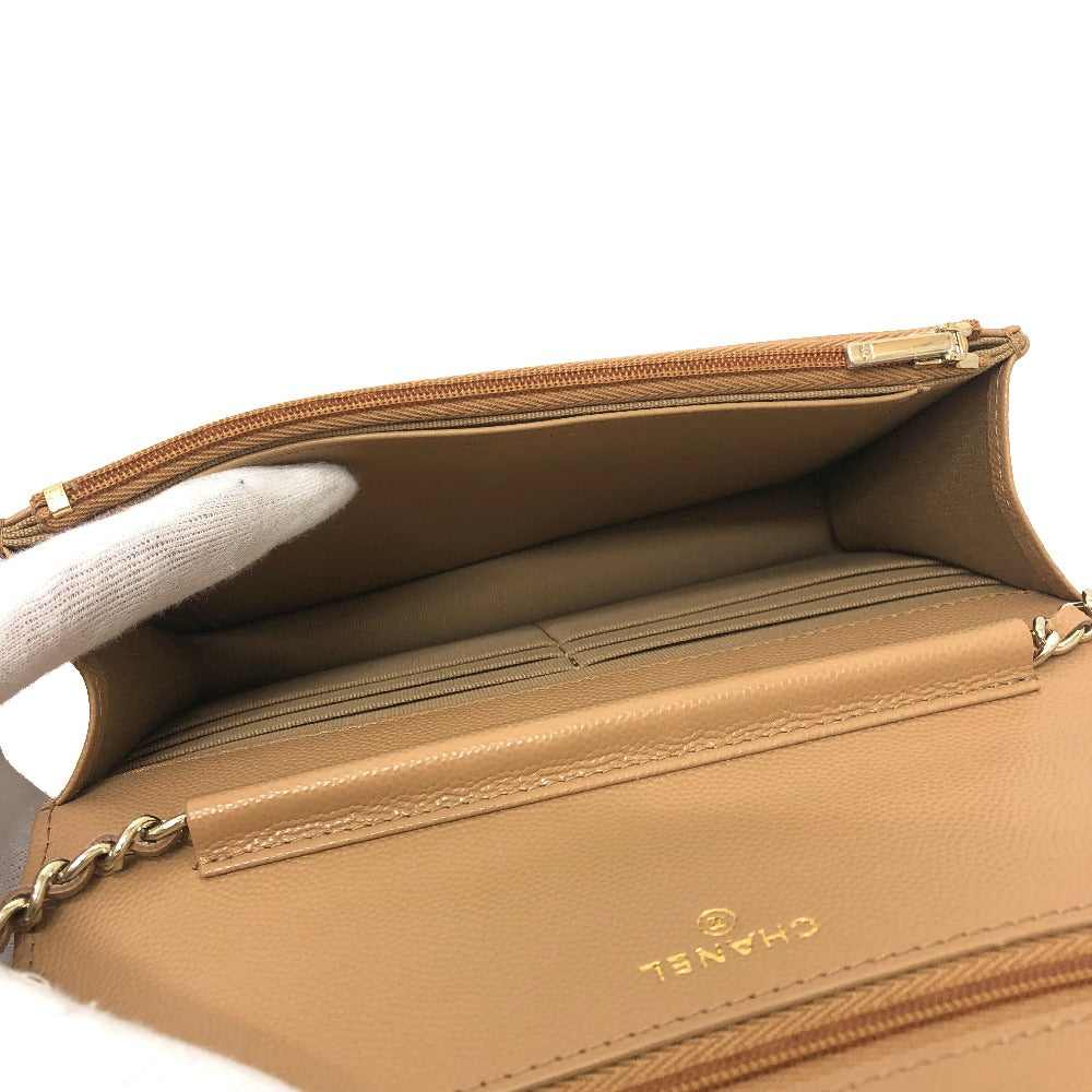 CHANEL AP4653 メティエダール コレクション ココマーク カバン チェーンウォレット 斜め掛け ショルダーバッグ キャビアスキン レディース ベージュ