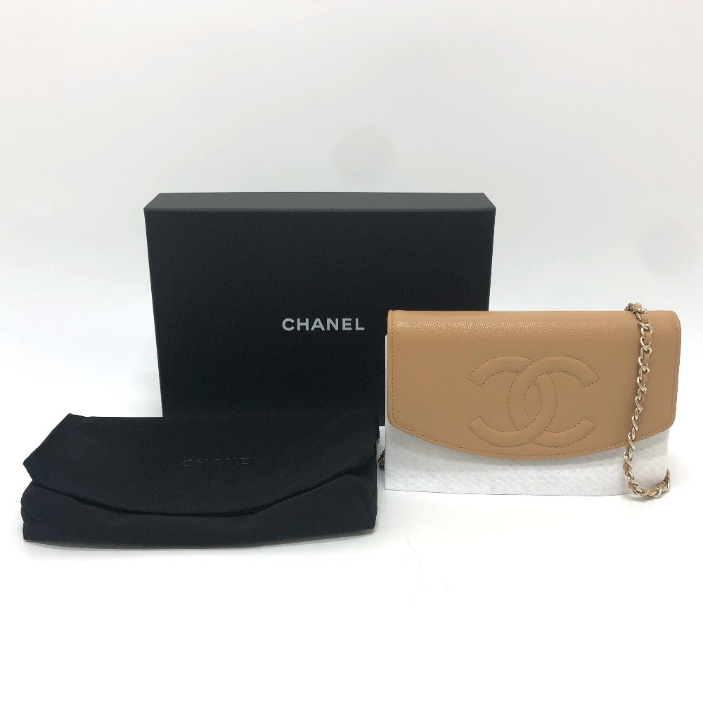CHANEL AP4653 メティエダール コレクション ココマーク カバン チェーンウォレット 斜め掛け ショルダーバッグ キャビアスキン レディース ベージュ