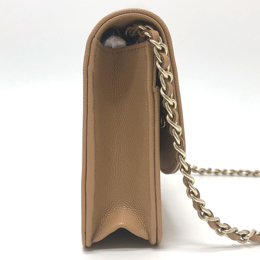 CHANEL AP4653 メティエダール コレクション ココマーク カバン チェーンウォレット 斜め掛け ショルダーバッグ キャビアスキン レディース ベージュ