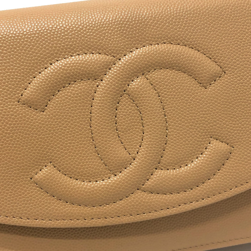 CHANEL AP4653 メティエダール コレクション ココマーク カバン チェーンウォレット 斜め掛け ショルダーバッグ キャビアスキン レディース ベージュ
