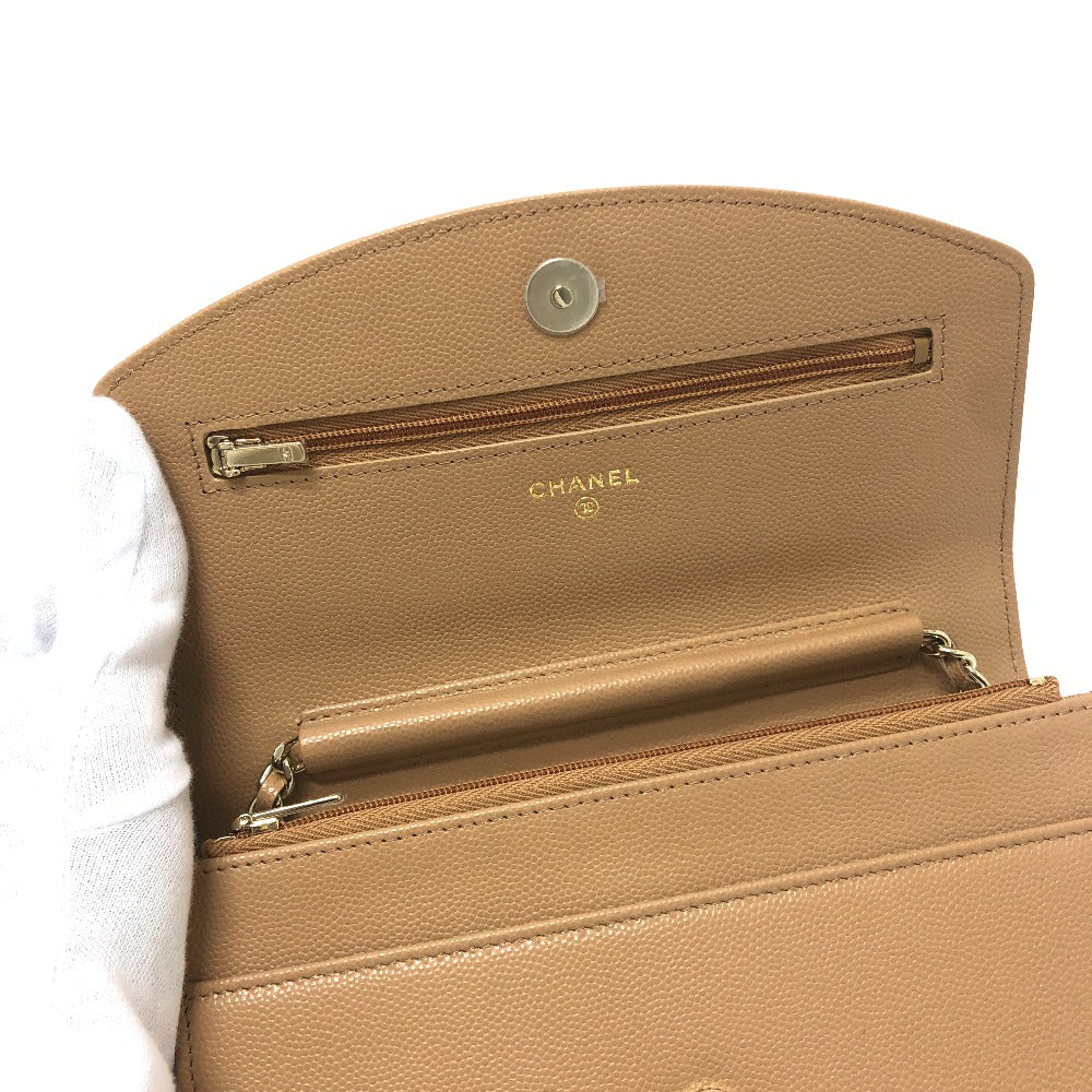 CHANEL AP4653 メティエダール コレクション ココマーク カバン チェーンウォレット 斜め掛け ショルダーバッグ キャビアスキン レディース ベージュ
