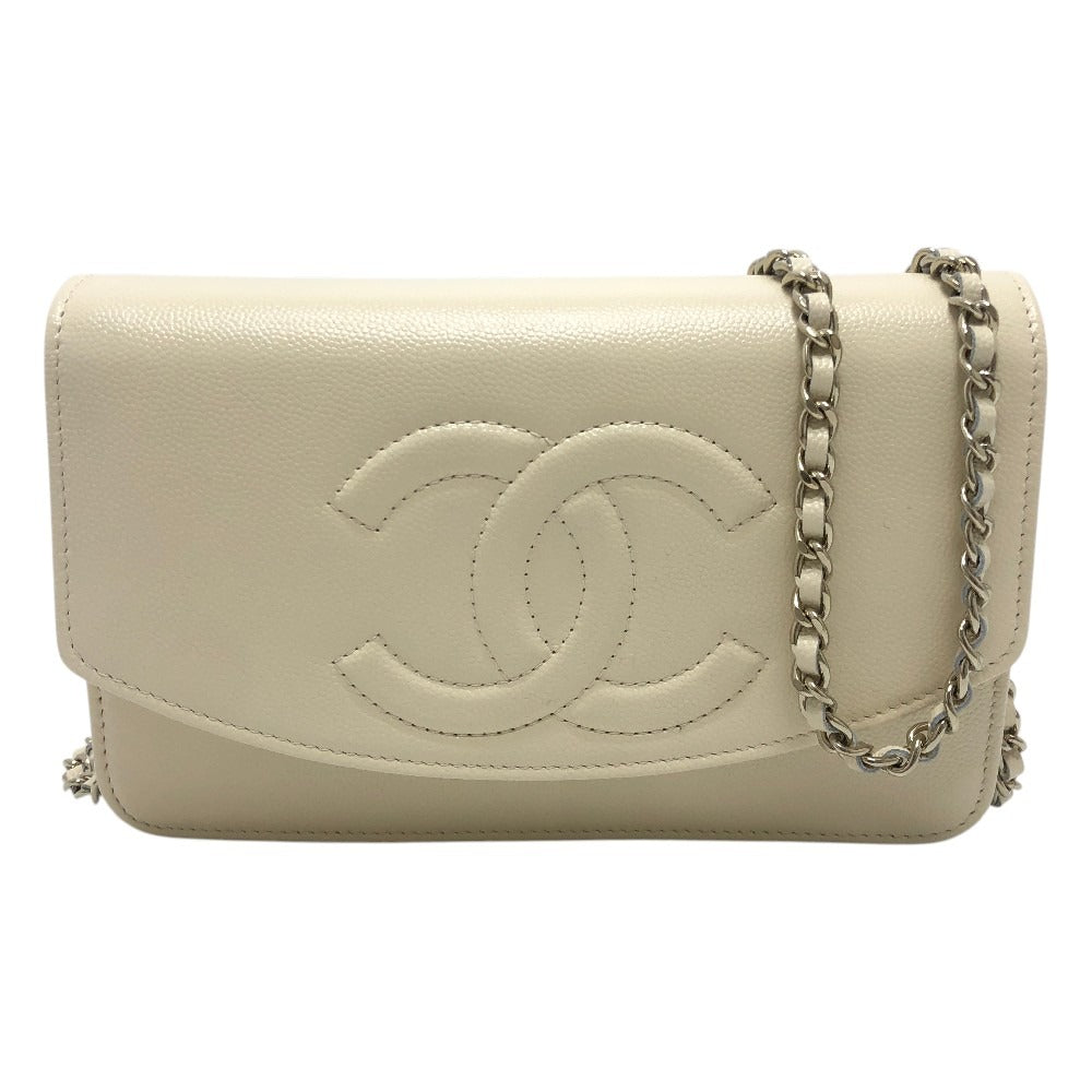 CHANEL AP4653 Metiers d'Art Collection Coco Mark Bag Chain Wallet Diagonal Shoulder Bag Caviar Skin Ladies Cream White White