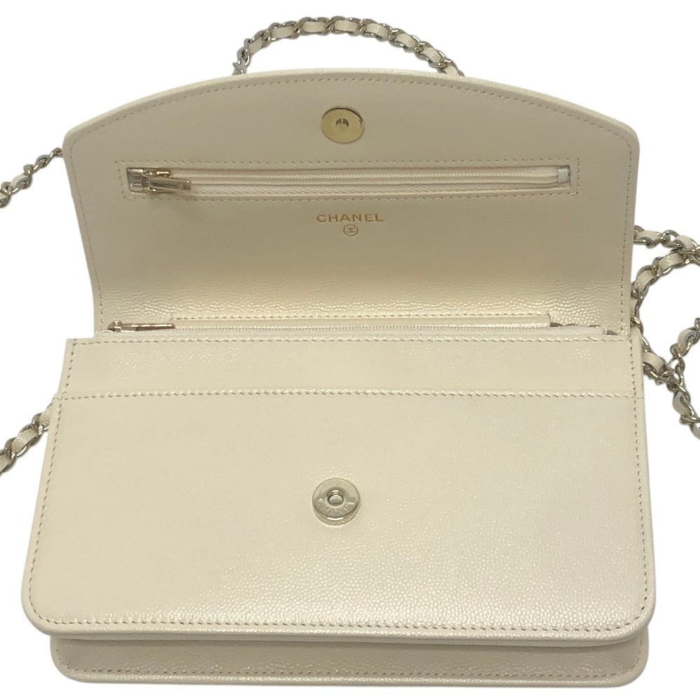 CHANEL AP4653 Metiers d'Art Collection Coco Mark Bag Chain Wallet Diagonal Shoulder Bag Caviar Skin Ladies Cream White White