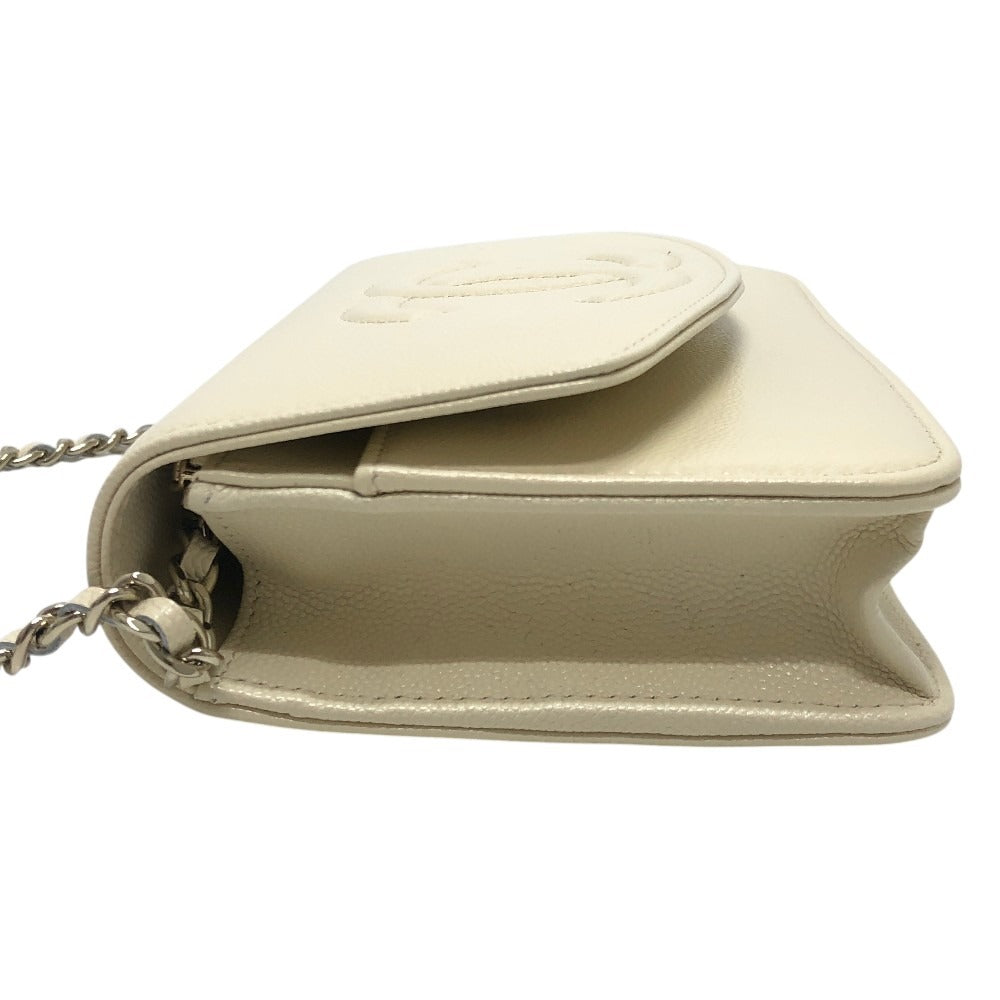 CHANEL AP4653 Metiers d'Art Collection Coco Mark Bag Chain Wallet Diagonal Shoulder Bag Caviar Skin Ladies Cream White White