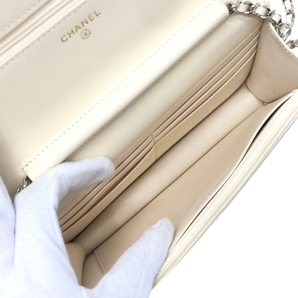 CHANEL AP4653 Metiers d'Art Collection Coco Mark Bag Chain Wallet Diagonal Shoulder Bag Caviar Skin Ladies Cream White White