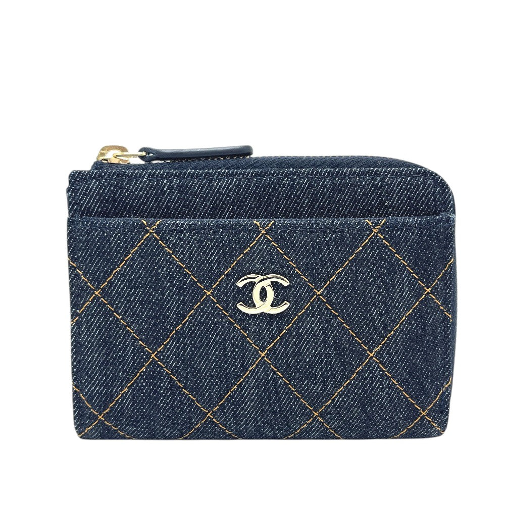 CHANEL AP4893 Matelasse CC Mark Card holder, fragment case, wallet coin purse Denim blue/GoldHardware Used
