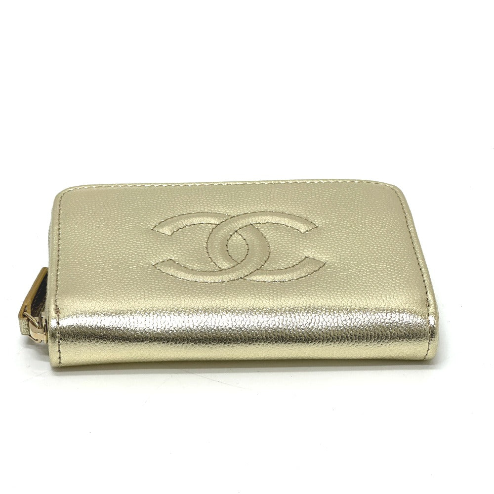 CHANEL AP4658 Coco Mark Métiers d'Art Card Case, Mini Wallet, Coin Case, Caviar Leather, Women's, Gold