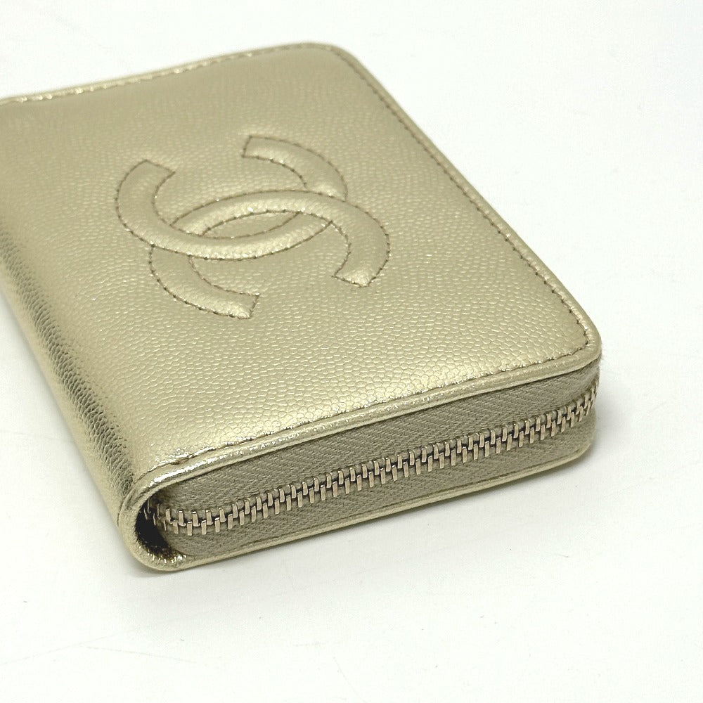 CHANEL AP4658 Coco Mark Métiers d'Art Card Case, Mini Wallet, Coin Case, Caviar Leather, Women's, Gold