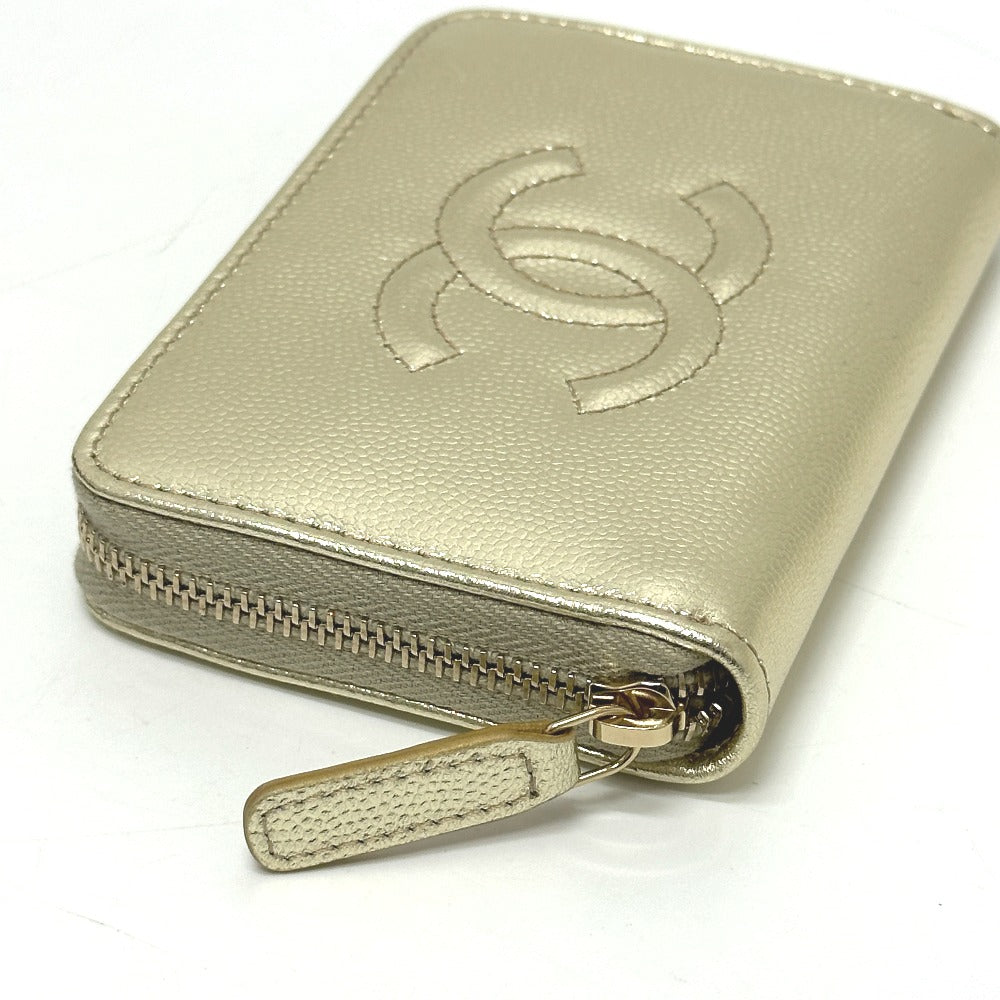 CHANEL AP4658 Coco Mark Métiers d'Art Card Case, Mini Wallet, Coin Case, Caviar Leather, Women's, Gold