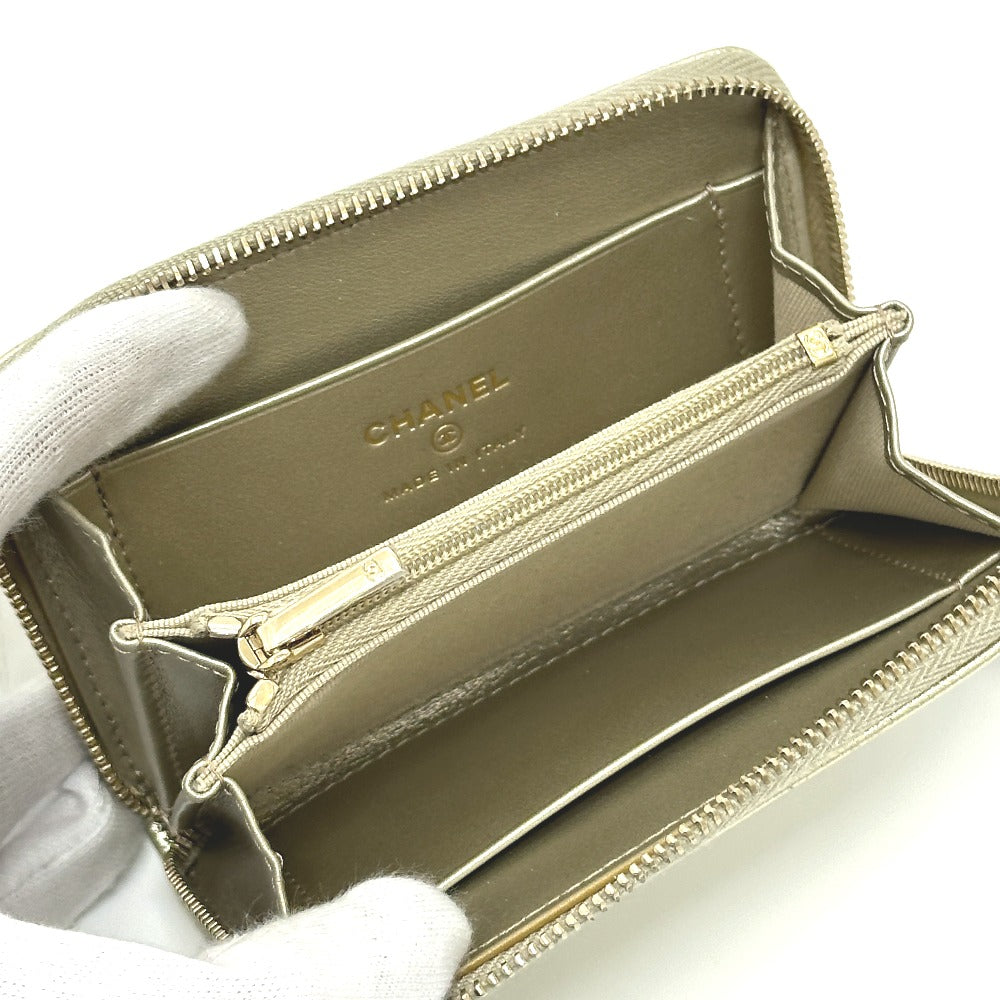 CHANEL AP4658 Coco Mark Métiers d'Art Card Case, Mini Wallet, Coin Case, Caviar Leather, Women's, Gold