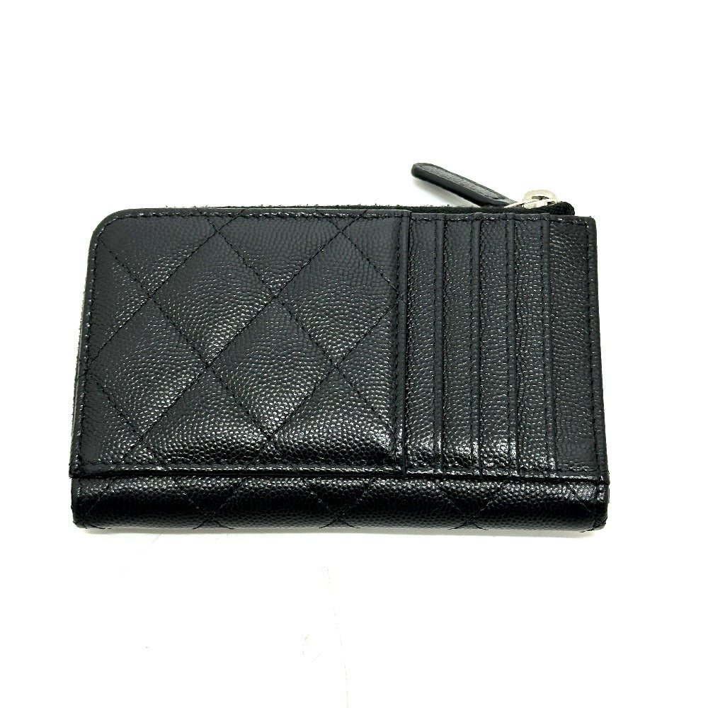 CHANEL AP3732 Matelasse Coco Mark Star CC Card Coin Purse Wallet Coin Case Caviar Skin Women's Black