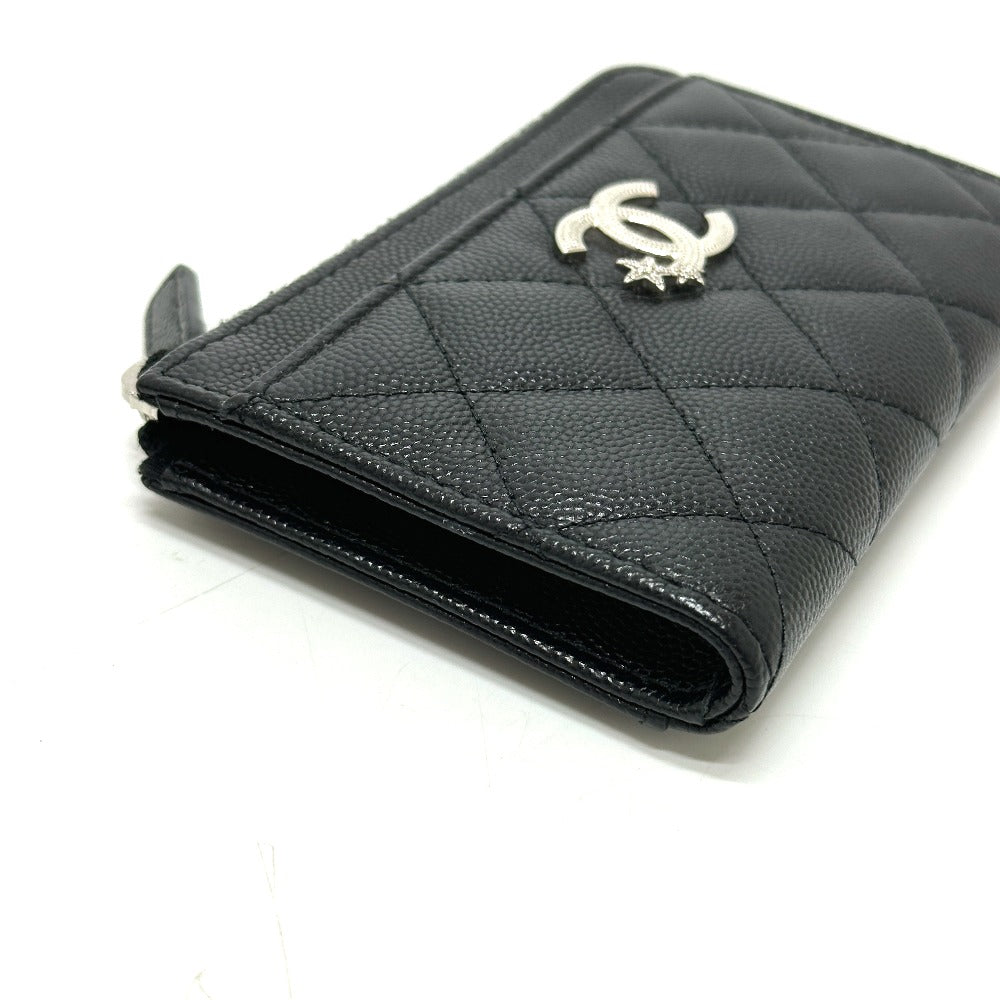 CHANEL AP3732 Matelasse Coco Mark Star CC Card Coin Purse Wallet Coin Case Caviar Skin Women's Black