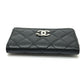 CHANEL AP3732 Matelasse Coco Mark Star CC Card Coin Purse Wallet Coin Case Caviar Skin Women's Black