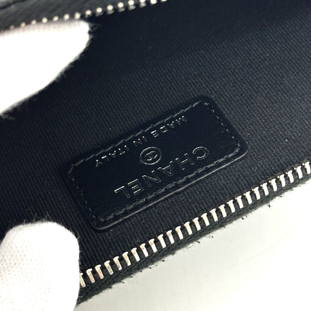 CHANEL AP3732 Matelasse Coco Mark Star CC Card Coin Purse Wallet Coin Case Caviar Skin Women's Black