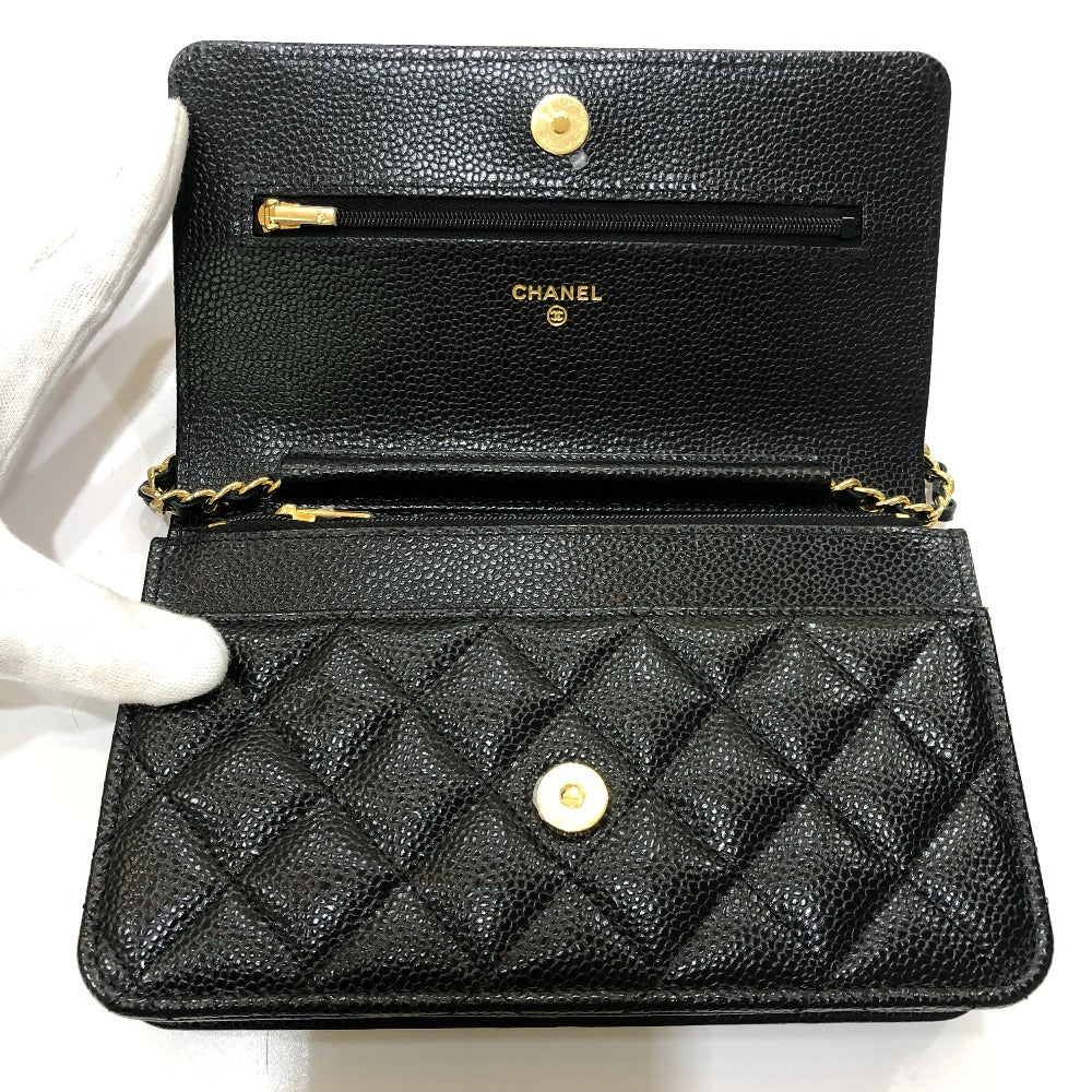 CHANEL AP0250 マトラッセ ココマーク チェーンウォレット カバン 財布 斜め掛け ショルダーバッグ キャビアスキン レディース ブラック
