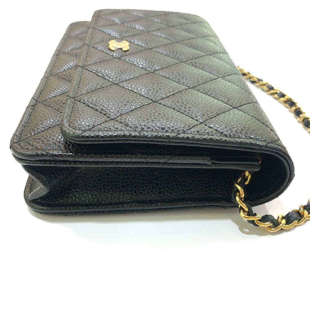 CHANEL AP0250 マトラッセ ココマーク チェーンウォレット カバン 財布 斜め掛け ショルダーバッグ キャビアスキン レディース ブラック