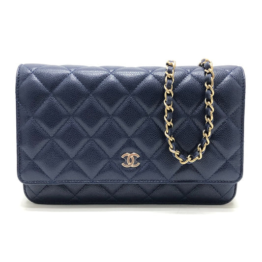 CHANEL AP0250 マトラッセ ココマーク クラシック チェーンウォレット カバン ゴールド金具 ショルダーバッグ キャビアスキン レディース ブルー